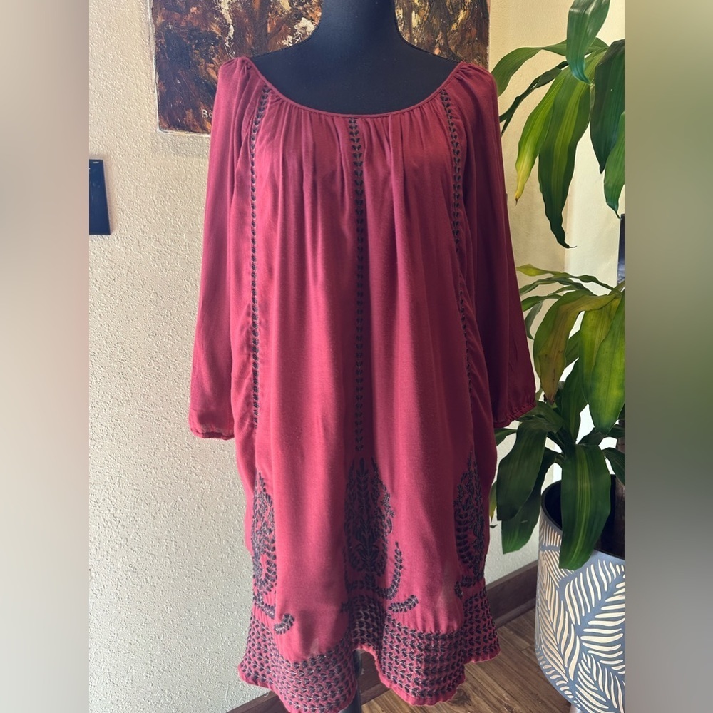 Euc Zara Trafaluc Collection Vinaccio Color W Black Embroidery Mini Dress Sz S